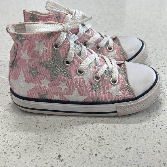 Converse Pink All Star High Tops with Glitter Stars size 8 - Picture 6 of 8